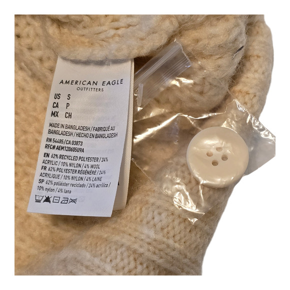 American Eagle Sweater Cardigan Womens Size Small Beige Wool Blend Cozy Layering - Picture 5 of 10